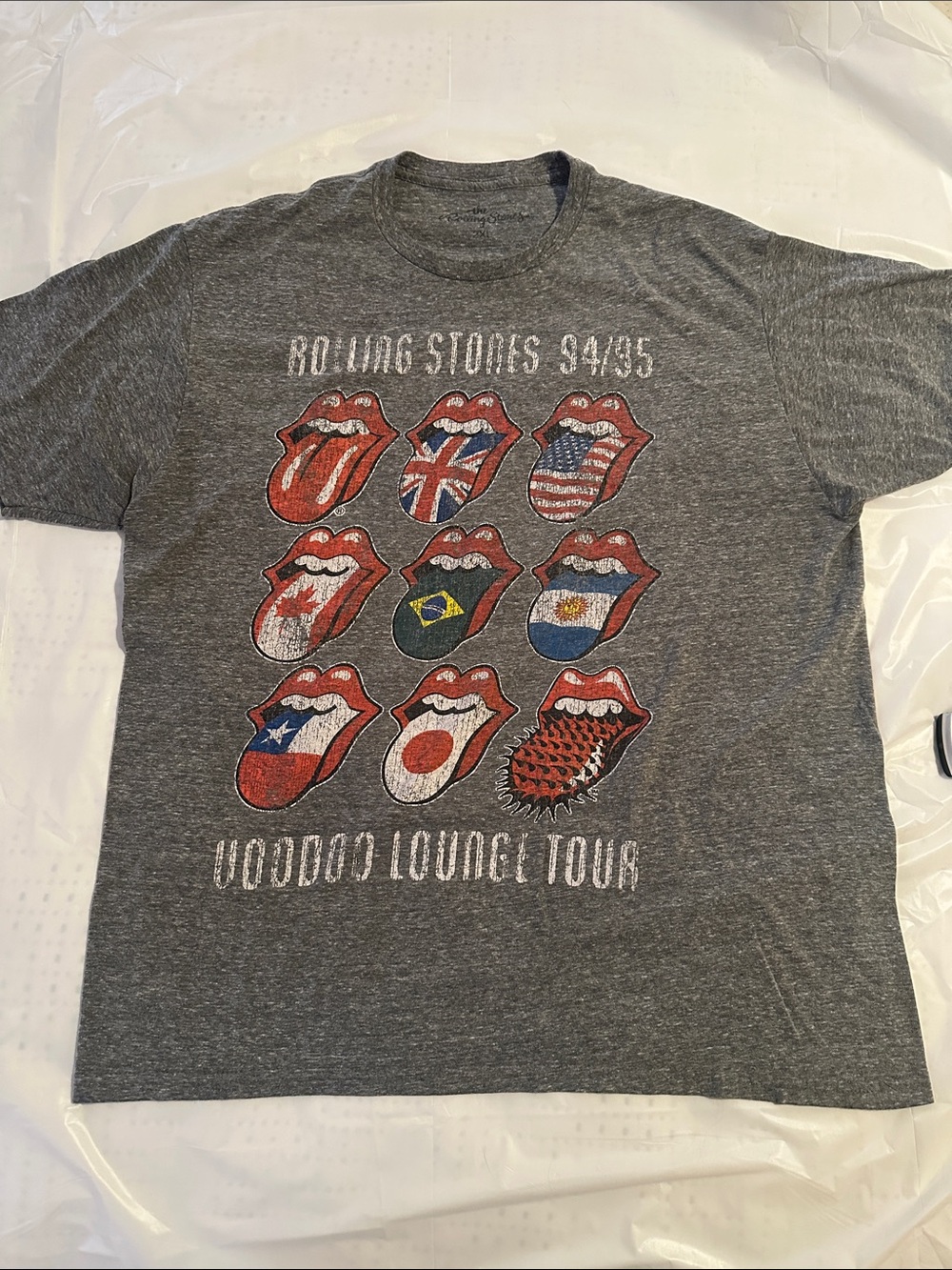 Rolling Stones Voodoo Lounge Tour Graphic Lips Tee Gray Band Shirt Mick Jagger